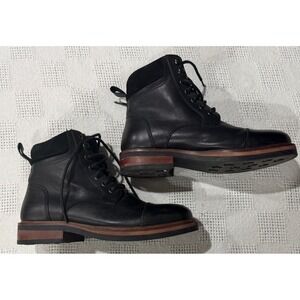 Express Mens Black Leather Cap Toe Combat Boots Lace Up Size 8 ID 6404